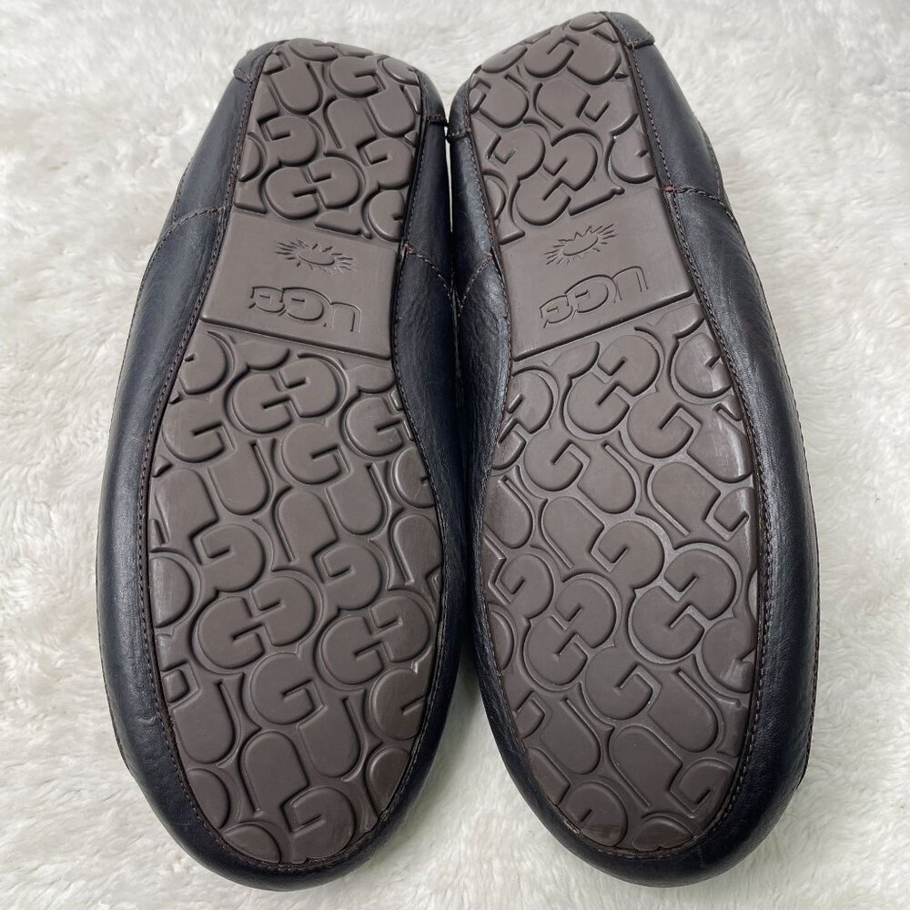 UGG #5379 Men's Black Ascot Leather Slipper Moccasins Shoes Size 12 - Picture 5 of 12